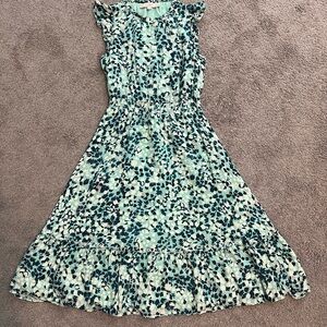 LOFT Sleeveless Floral Ruffle Midi Dress in Mint and Teal